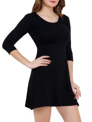round neck solid a-line dress - 15953863 - Standard Image - 2