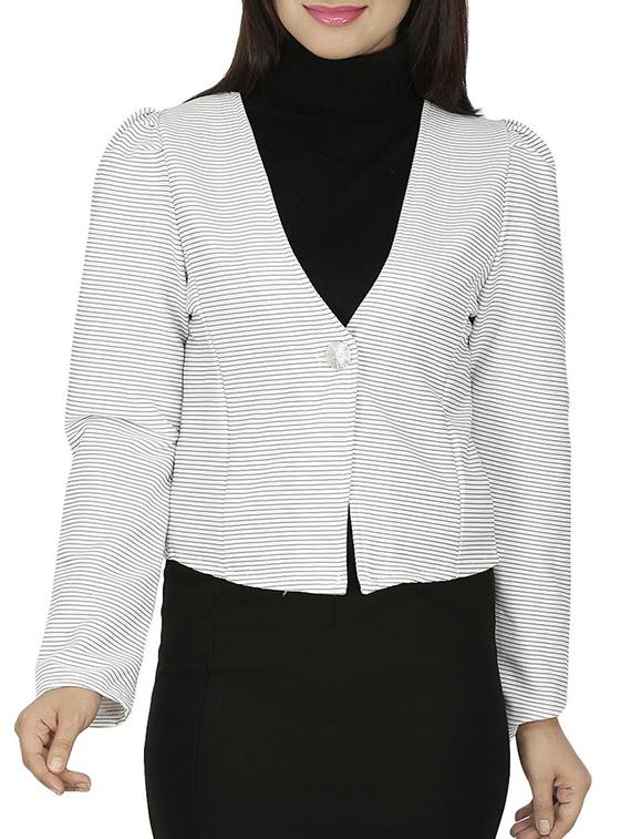 bow detail striped casual blazer - 15953947 - Zoom Image - 1
