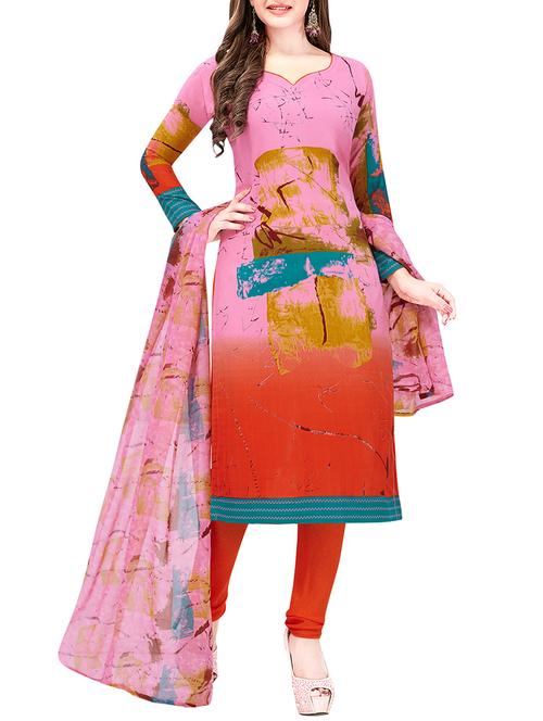 Printed unstitched churidaar suit - 15954217 - Standard Image - 1