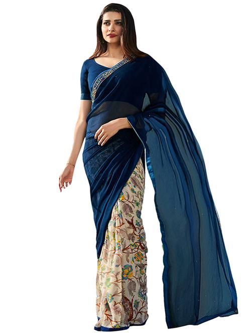 floral printed half & half saree with blouse - 15954291 - Standard Image - 1