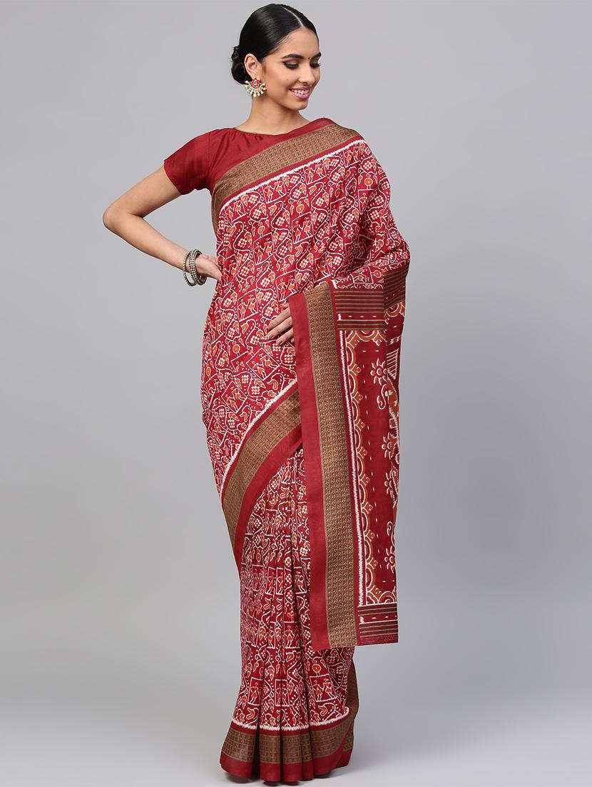 ikat printed saree with blouse - 15954568 - Zoom Image - 1