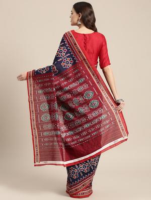 ikat printed saree with blouse - 15954573 - Standard Image - 2