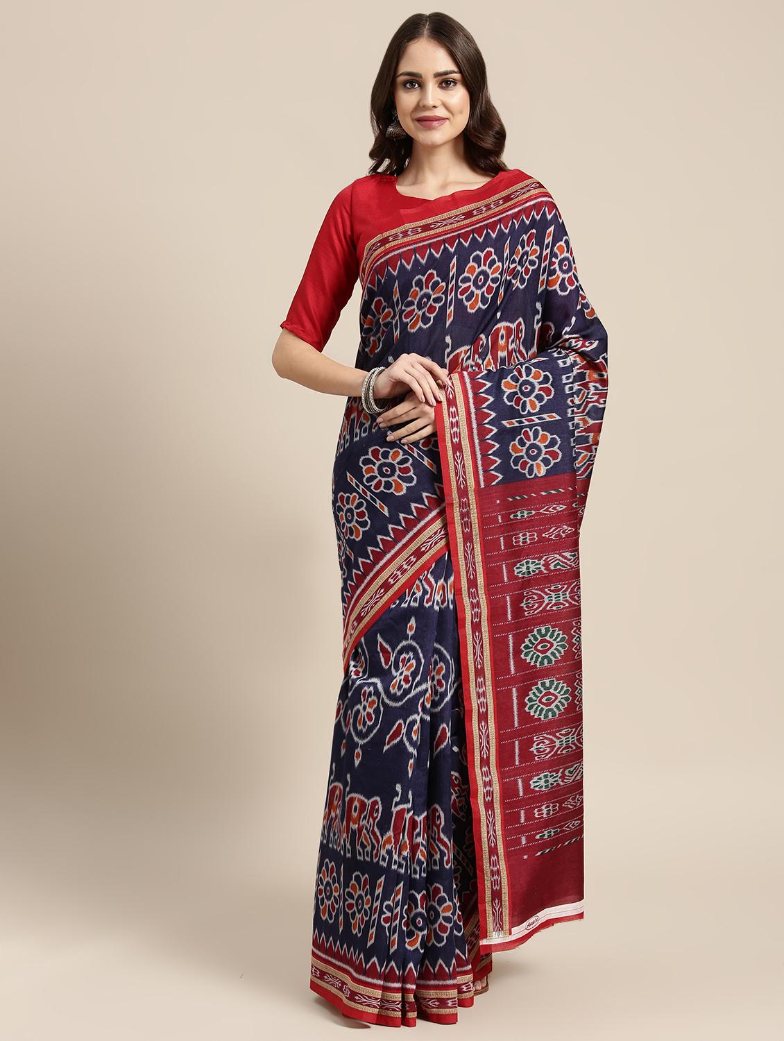 ikat printed saree with blouse - 15954573 - Zoom Image - 1