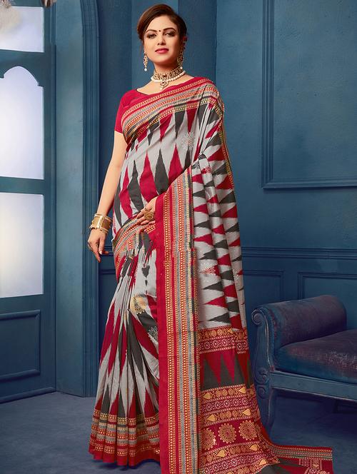 geometric printed saree with blouse - 15954576 - Standard Image - 1