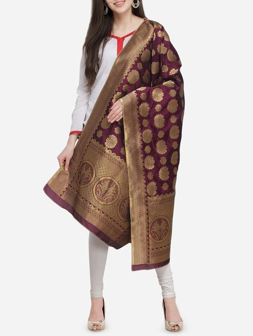 maroon art silk banarasi dupatta - 15954752 - Standard Image - 1