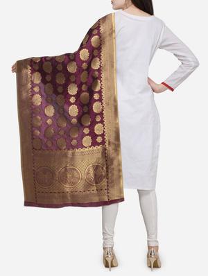 maroon art silk banarasi dupatta - 15954752 - Standard Image - 2