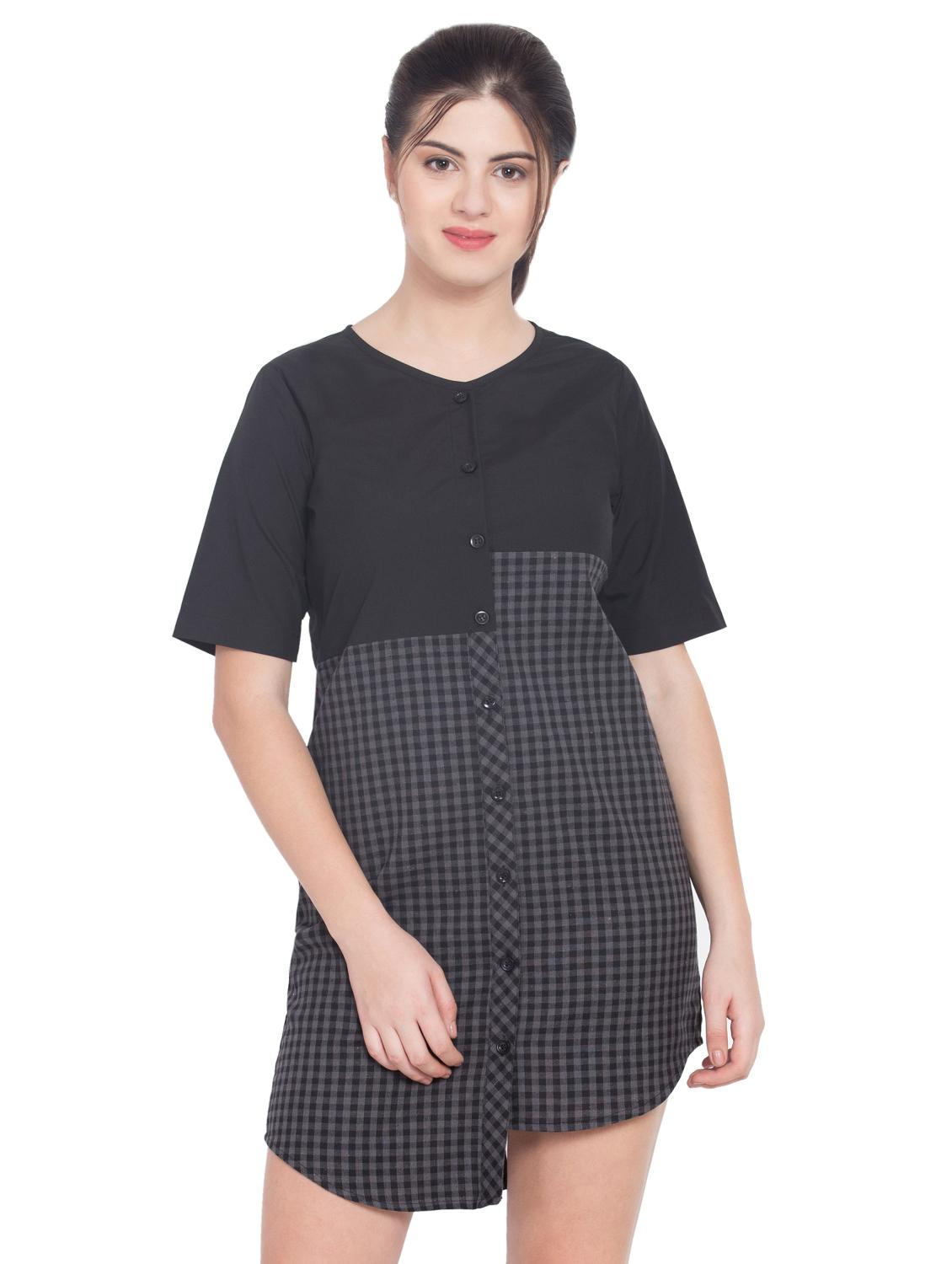 button up checkered shirt dress - 15955269 - Zoom Image - 1