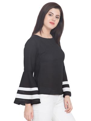 contrast striped bell sleeved top - 15955277 - Standard Image - 2