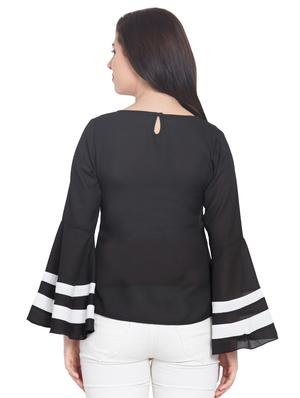 contrast striped bell sleeved top - 15955277 - Standard Image - 3