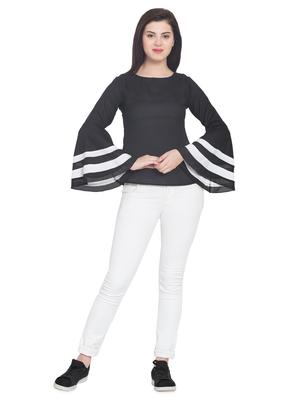contrast striped bell sleeved top - 15955277 - Standard Image - 4