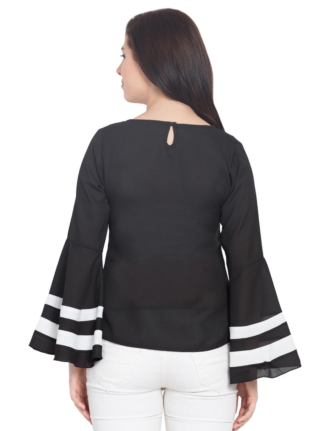 contrast striped bell sleeved top - 15955277 - Zoom Image - 3