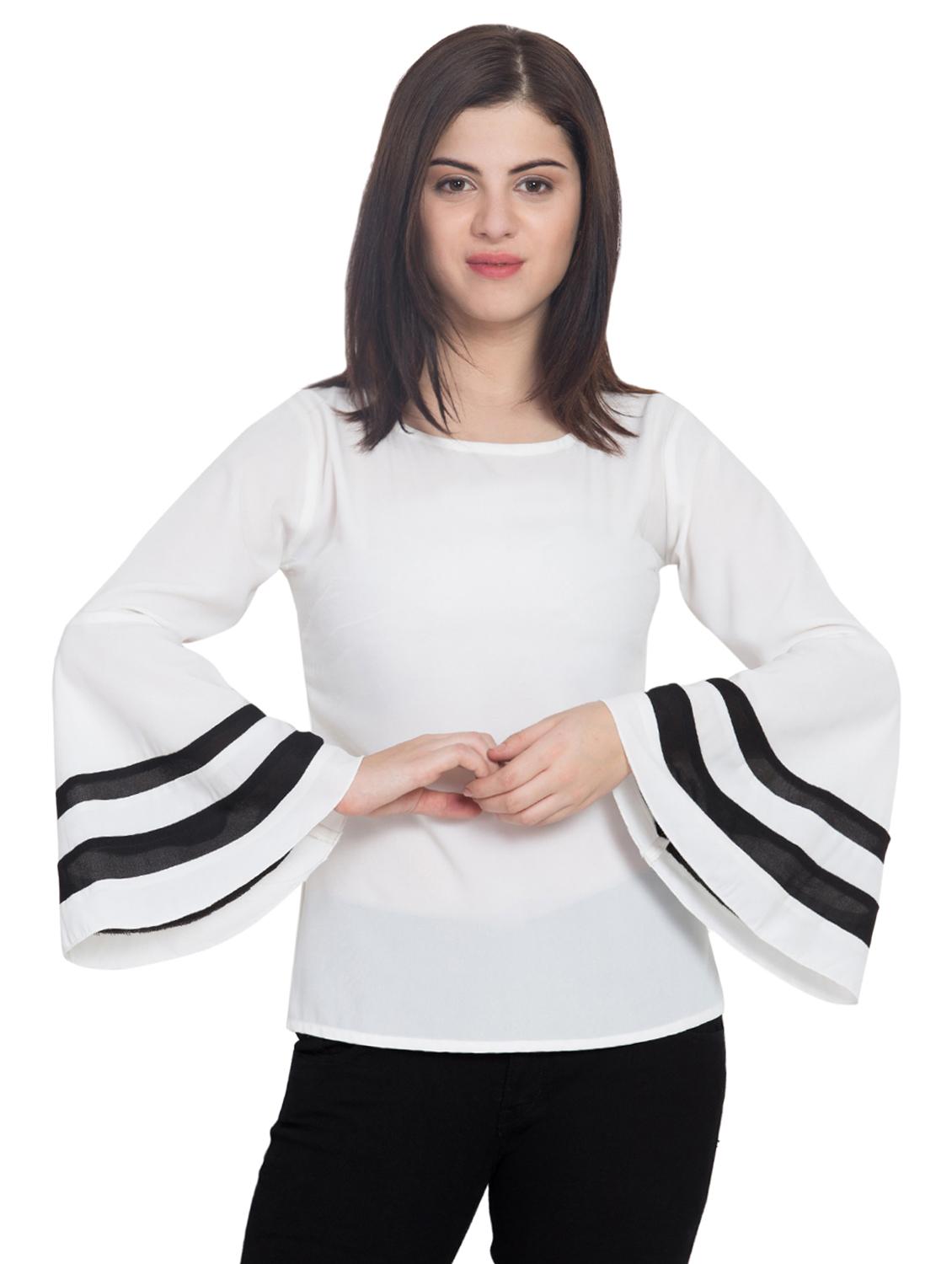 contrast striped bell sleeved top - 15955278 - Zoom Image - 1