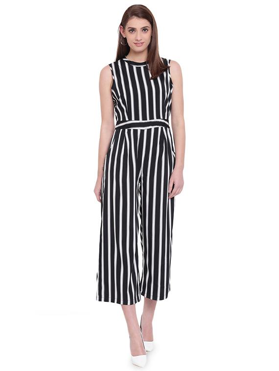 navy blue polyester full leg jumpsuit - 15955312 - Zoom Image - 1