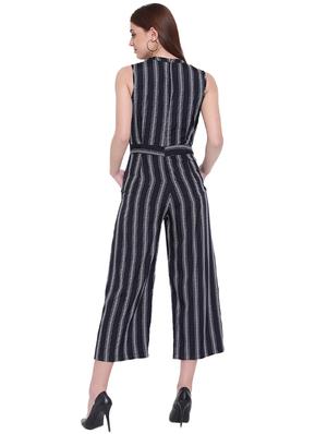 navy blue polyester full leg jumpsuit - 15955314 - Standard Image - 3