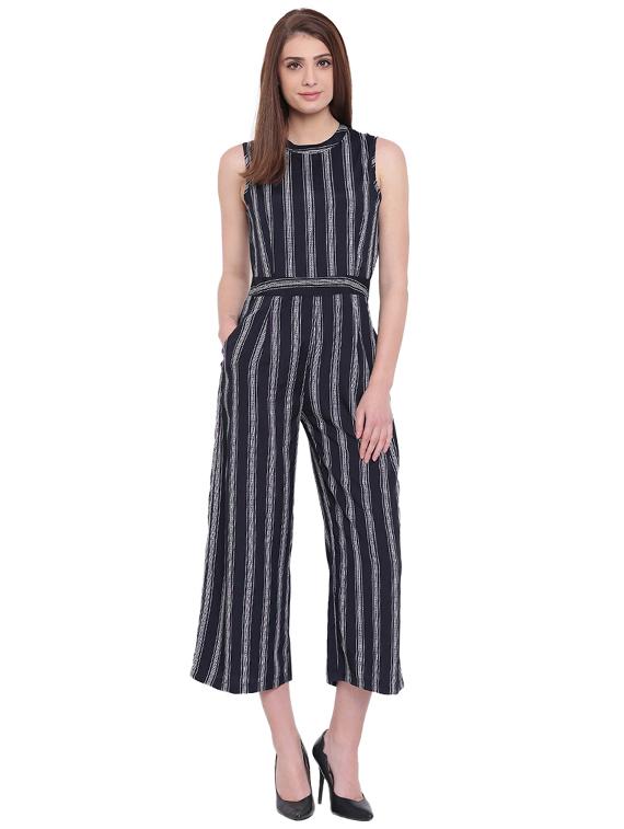 navy blue polyester full leg jumpsuit - 15955314 - Zoom Image - 1