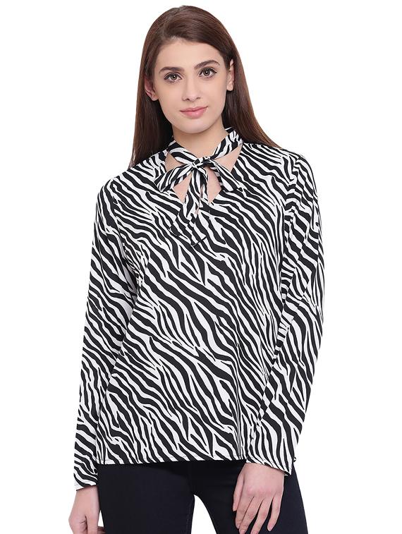 tie knot animal print top - 15955317 - Zoom Image - 1