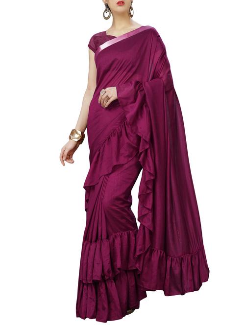 ruffle lace border purple saree with blouse - 15956207 - Standard Image - 1