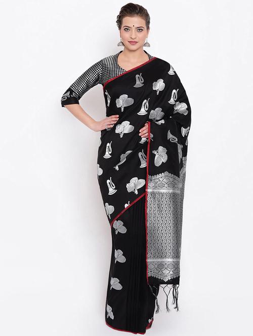conversational zari motif black woven saree with blouse - 15956362 - Standard Image - 1