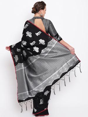 conversational zari motif black woven saree with blouse - 15956362 - Standard Image - 2