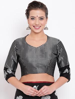conversational zari motif black woven saree with blouse - 15956362 - Standard Image - 3