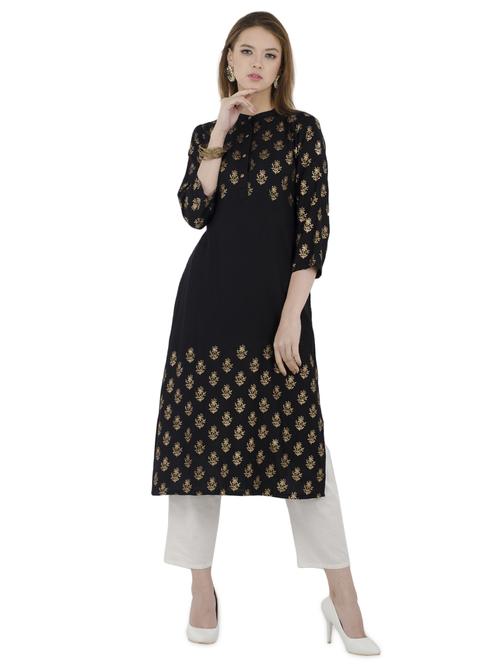 foil print straight kurta - 15956375 - Standard Image - 1