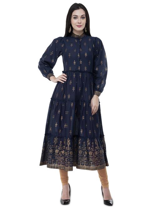 foil print flared kurta - 15956377 - Standard Image - 1