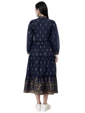 foil print flared kurta - 15956377 - Standard Image - 3