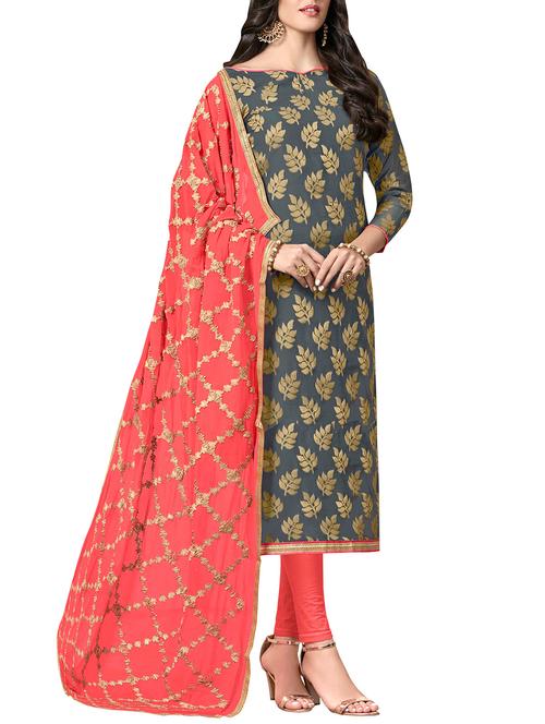 zari self-design semi-stitched suit - 15956448 - Standard Image - 1