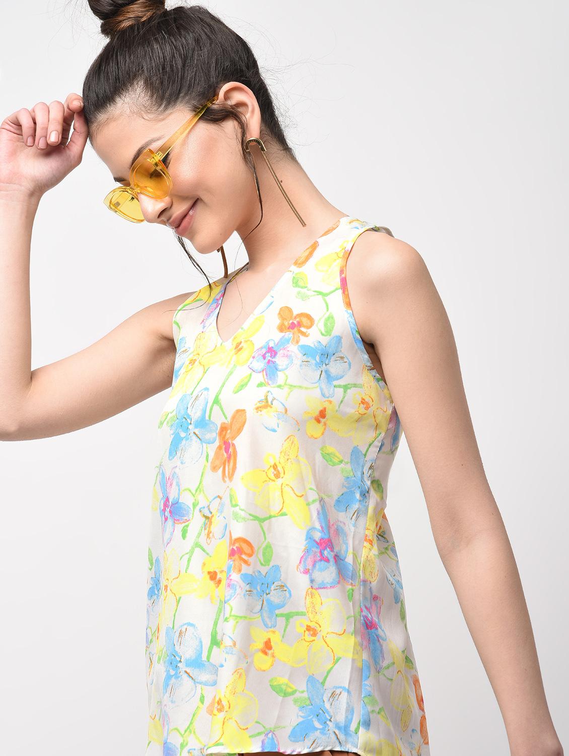 racer back floral asymmetric top - 15956734 - Zoom Image - 1