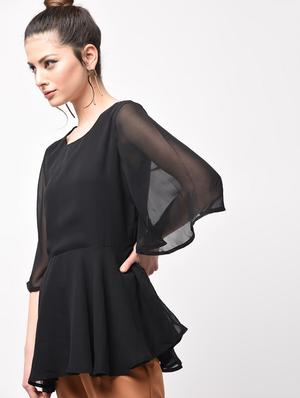 flared sleeved ruffled hem top - 15956739 - Standard Image - 2