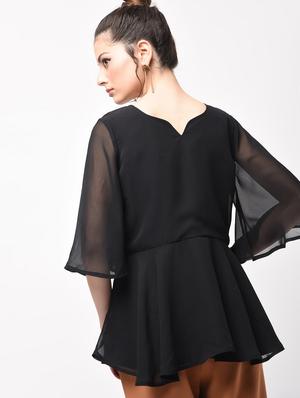 flared sleeved ruffled hem top - 15956739 - Standard Image - 3