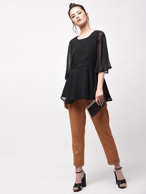 flared sleeved ruffled hem top - 15956739 - Standard Image - 4