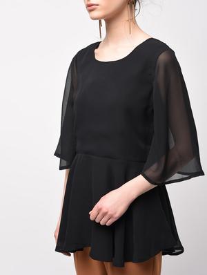 flared sleeved ruffled hem top - 15956739 - Standard Image - 5