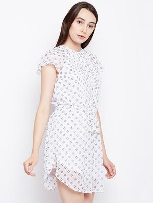 tie up waist curved hem dress - 15956780 - Standard Image - 2