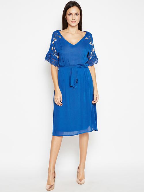 tie up waist lace detail a-line dress - 15956786 - Standard Image - 1