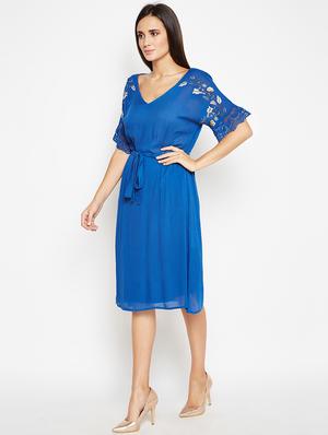 tie up waist lace detail a-line dress - 15956786 - Standard Image - 2