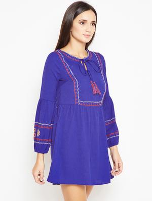 tie up neck embroidered a-line dress - 15956800 - Standard Image - 2