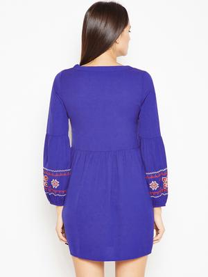 tie up neck embroidered a-line dress - 15956800 - Standard Image - 3
