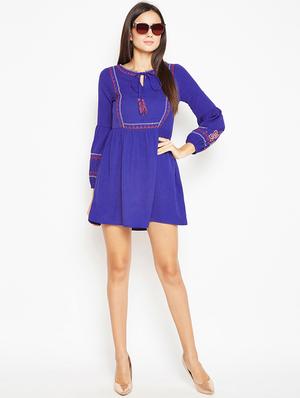 tie up neck embroidered a-line dress - 15956800 - Standard Image - 4