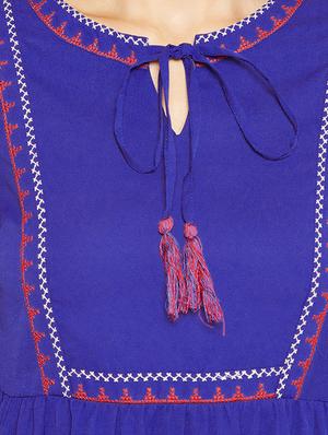 tie up neck embroidered a-line dress - 15956800 - Standard Image - 5