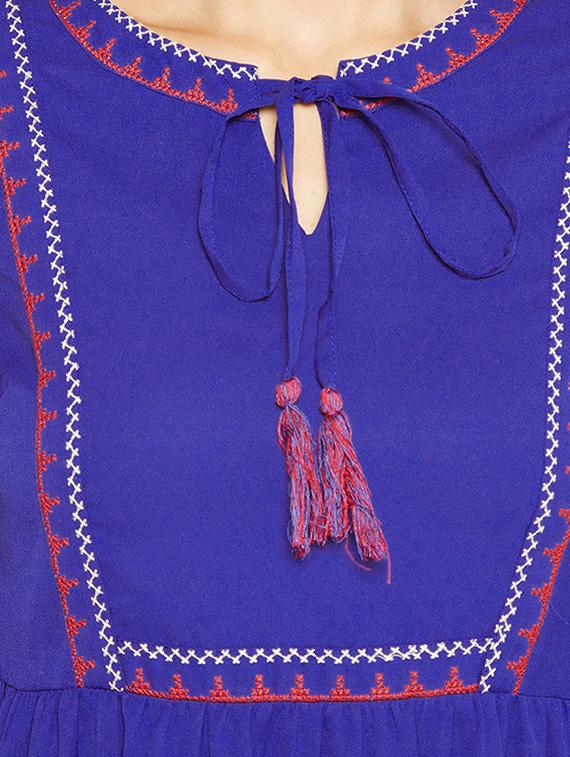 tie up neck embroidered a-line dress - 15956800 - Zoom Image - 5