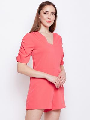 ruched sleeved v-neck romper - 15956823 - Standard Image - 2
