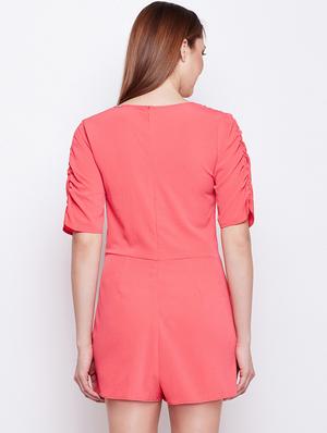 ruched sleeved v-neck romper - 15956823 - Standard Image - 3