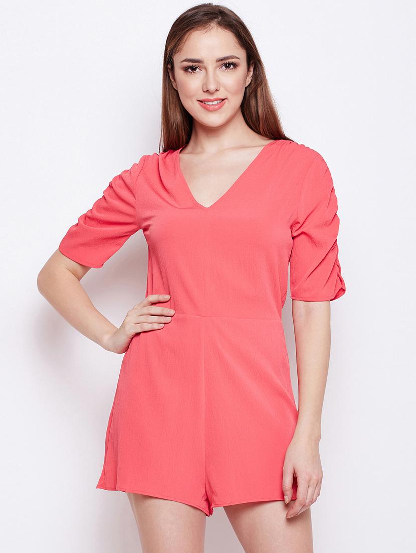 ruched sleeved v-neck romper - 15956823 - Zoom Image - 1