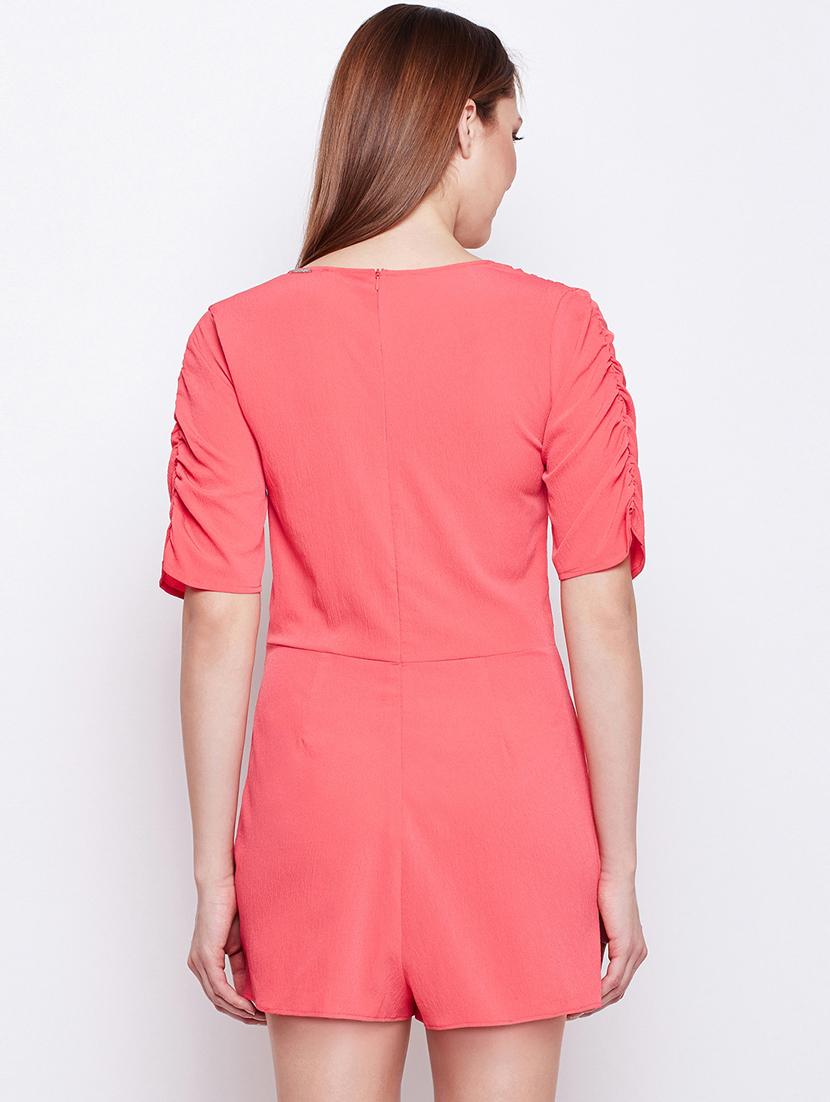 ruched sleeved v-neck romper - 15956823 - Zoom Image - 3