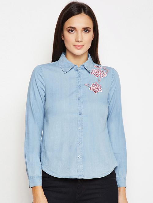 curved hem embroidered shirt - 15956905 - Standard Image - 1