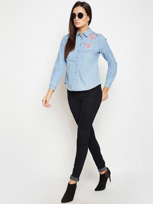 curved hem embroidered shirt - 15956905 - Standard Image - 4
