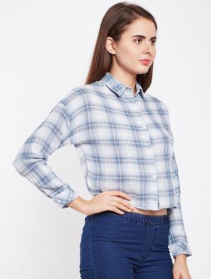 back pleat checkered cropped shirt - 15956913 - Standard Image - 2