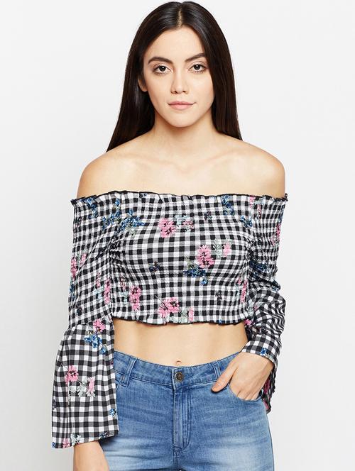 off shoulder smocked crop top - 15956931 - Standard Image - 1