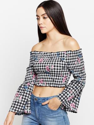 off shoulder smocked crop top - 15956931 - Standard Image - 2